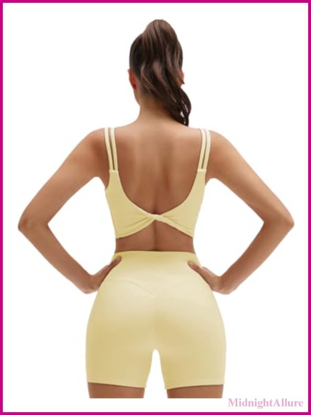 Two Piece Workout Set - Twist Back Crop Tank & Bike Shorts High Waisted Tummy